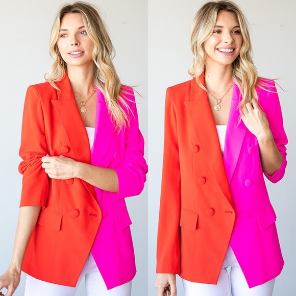 ✨24 HOUR SALE✨Hold My Calls Red and Pink Colorblock Blazer - Picture 6 of 6
